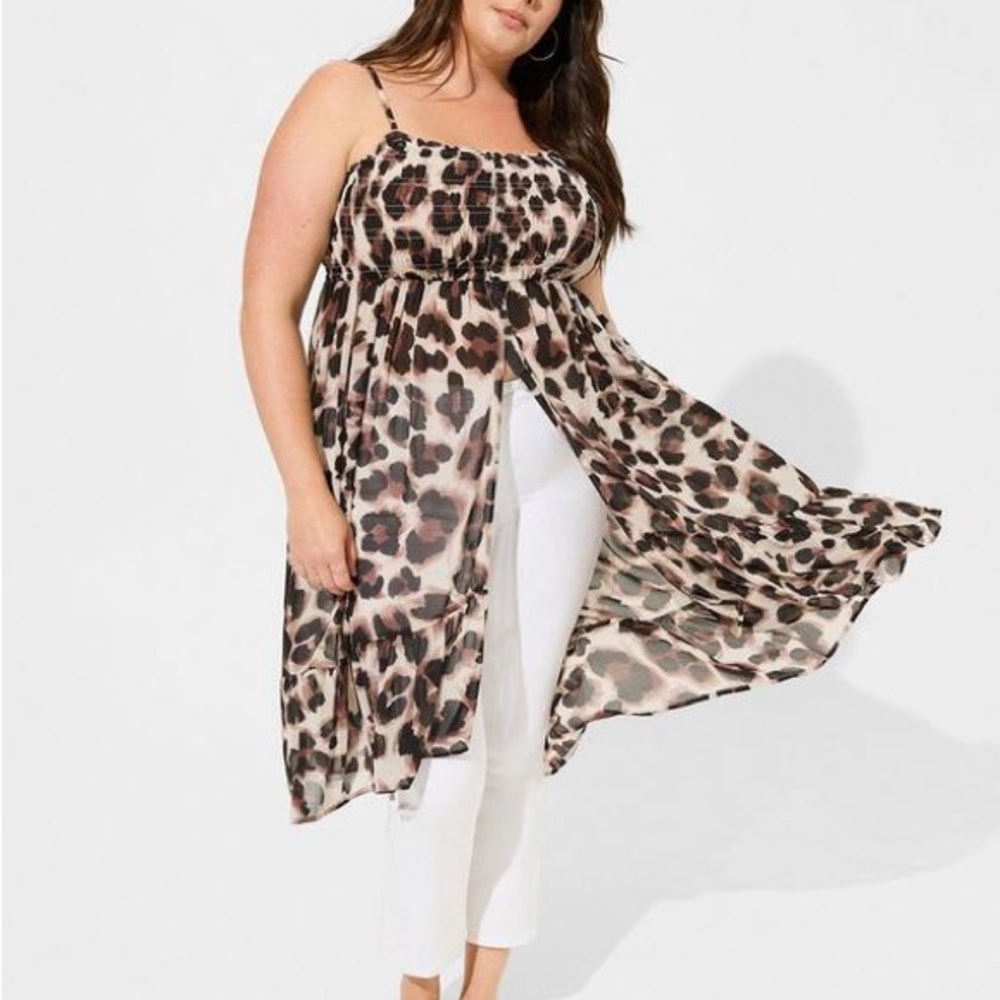 Torrid Chiffon Button Up Leopard Print Sleeveless… - image 1